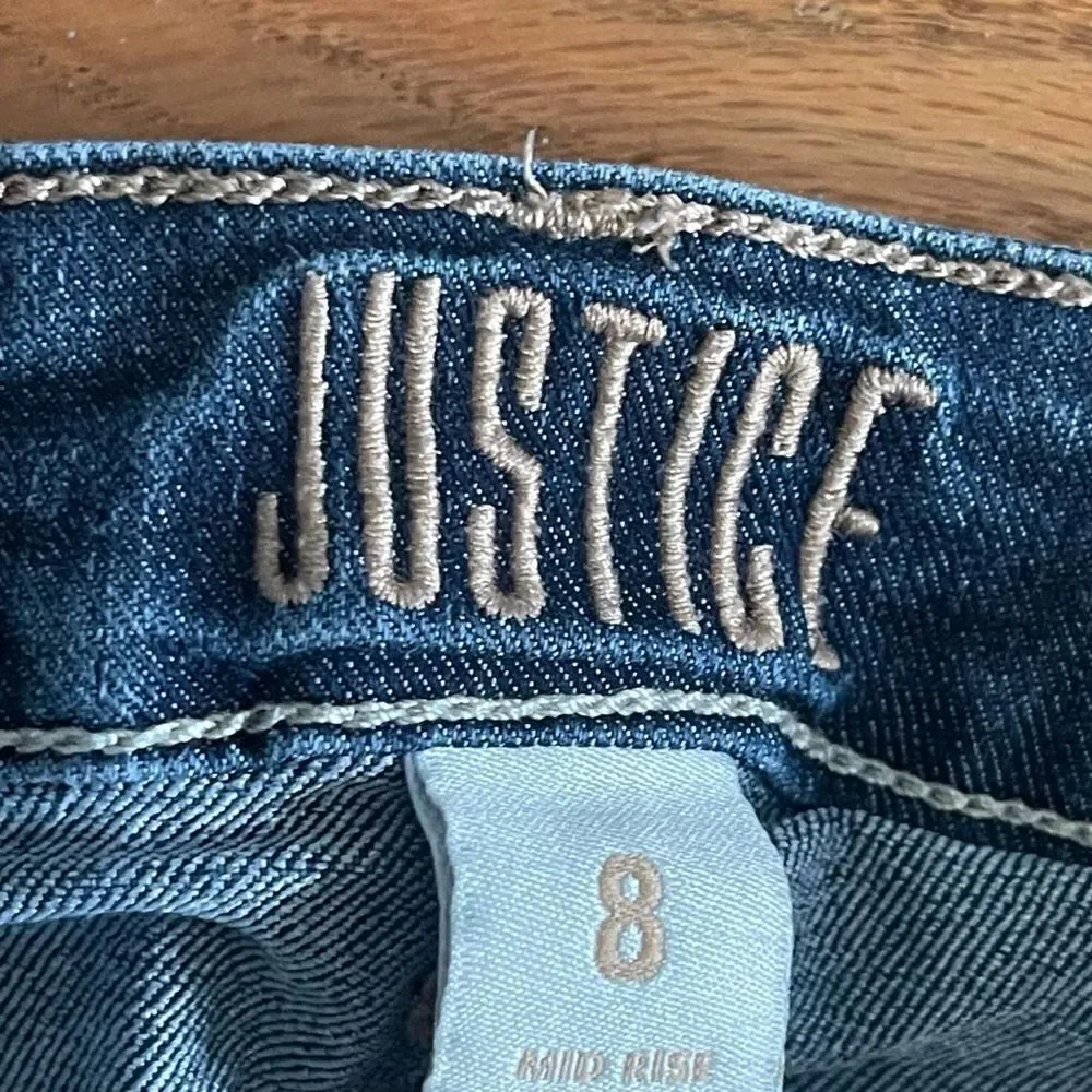 Justice Girl’s Embroidered Mid Rise Skinny Denim Jeans Size 8